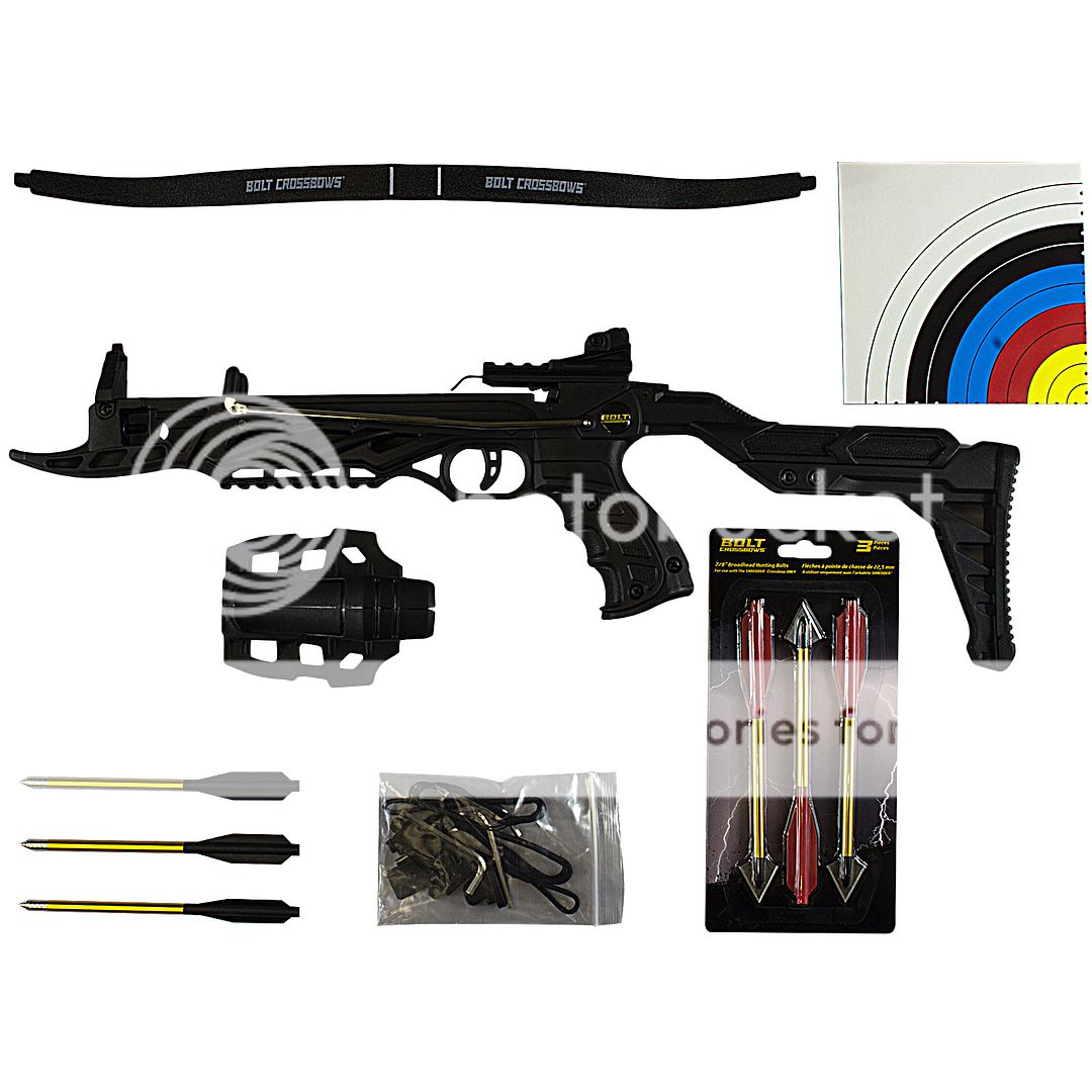 80 LB SELF COCKING TACTICAL HUNTING PISTOL CROSSBOW w/ BROADHEAD BOLTS